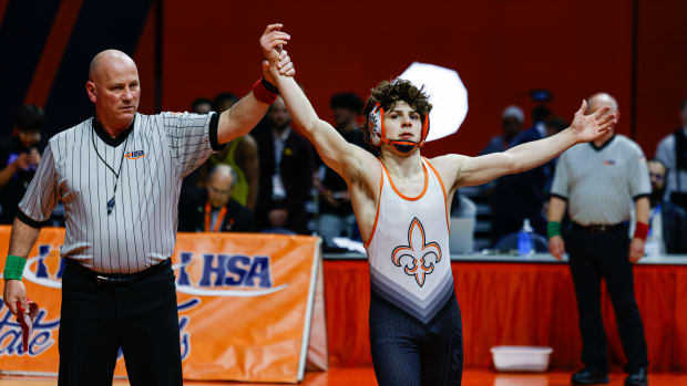 St. Charles East senior wrestler Ben Davino
